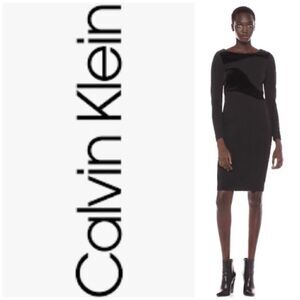 CALVIN KLEIN - NWOT - L Sz 14 Long Sleeve Solid Sheath Midi Dress/Velvet Detail
